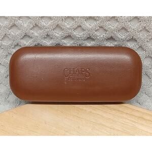 Chaps Eyeglasses Case Leather Brown Suede Inside Hinged Hard Case